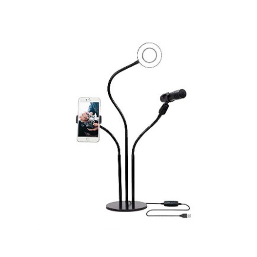 3in1 Dimmable LED Selfie Ring Light With Cell Phone & Microphone Holder