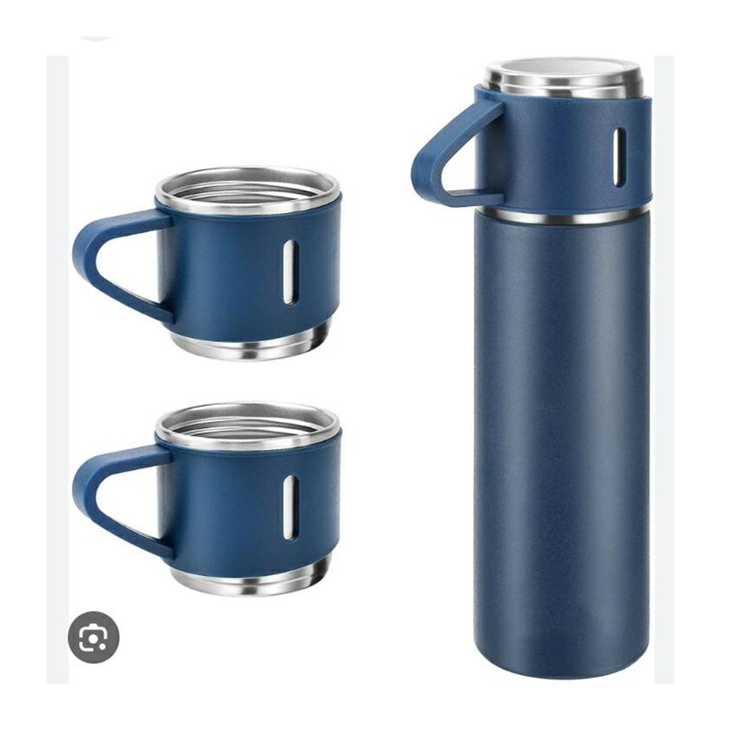Steel Vacuum Flask Set with 3 Steel Cups - 500ml